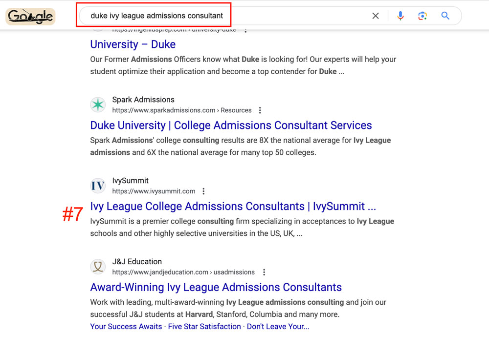 #7 duke ivy league admission consultant